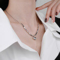 wholesale S925 Sterling Silver Ins Small Square 3D Heart Pendant Trendy Snake Chain Necklace-0-3