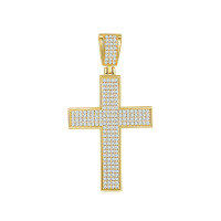 wholesale S925 silver hip-hop cross pendant necklace with full pave Moissanite, a trendy-Four-row diamond cross pendant gold (without chain)