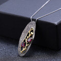 wholesale S925 Sterling Silver Natural Rose Quartz Necklace Pendant with Secret Garden Designer Style Branch-Inlaid Design-0-1