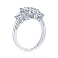 Sterling Silver Three-Stone Moissanite Wedding Ring, Geometric Luxury Women's Accessory-0-3