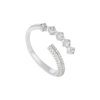 wholesale S925 Sterling Silver 196 Small and Chic, Luxurious and Sophisticated Geometric Square Diamond Irregular Cross Ring for Women-Platinum [No. 15/Adjustable]>Opening adjustable