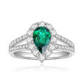 wholesale Silver gold-plated 1ct pear-shaped lab-grown emerald ring European and American fine craftsmanship foreign trade jewelry-0-0