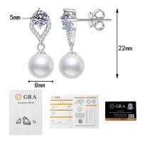 S925 Sterling Silver Moissanite Korean Style Shell Pearl Earrings, Trendy Versatile Elegant Ins Style Influencer Live Streaming Wholesale.-50 points + 50 points Moissanite  925 Silver