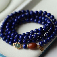 wholesale Antique silver with natural old-mine Afghan lapis lazuli multi-strand bracelet originally designed with antique-style jade beaded bracelet-6mm lapis lazuli bracelet