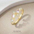 wholesale S925 Sterling Silver Hot-selling Opal Thin Band Ring, Women's Minimalist Design, Open Adjustable, Luxury Elegance-0-0
