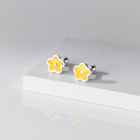 wholesale S925 sterling silver small fresh yellow flower threaded stud earrings sweet student women's earrings M04074-S925 silver pair>925 silver