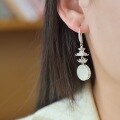 wholesale 925 Sterling Silver with Certificate New Chinese Style Inlaid Hetian Jade Earrings, Ancient Octagonal Pavilion Natural Jade Ear Drops-0-3