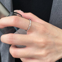 wholesale S925 Sterling Silver Fresh and Sweet Ins Style Niche Design Diamond-Inlaid Oval Spaced Ring R02788-S925 silver ring Adjustable opening