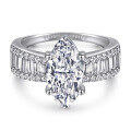 wholesale S925 Sterling Silver 3-Carat Marquise Moissanite Women's Ring Set Stackable Ring High-End Jewelry-0-1