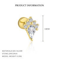 wholesale S925 Sterling Silver Geometric White Zircon Ear Studs, French Style Luxury Minimalist Wholesale-E4727-Gold/Pair 925 Silver