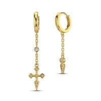 wholesale S925 Sterling Silver Cross Pendant Drop Earrings for Women, Retro Minimalist Small Cross Design, Niche Luxury High-End Dangle Earrings-Gold DY110318-SG-WH>925 silver