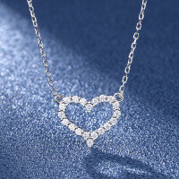 wholesale Sterling Silver S925 Simple and Delicate Mini Heart Necklace for Women, a Fresh and Elegant Gift for Wife or Best Friend on Valentine's Day or Birthday-30-point high carbon diamond model 925 silver