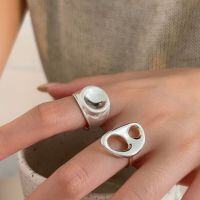 wholesale S925 Sterling Silver Heavy Work Geometric Open Adjustable Ring Women Korean Vendor Stock New Style Versatile Niche Ring-Pig nose model (full sterling silver + opening)