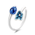 wholesale S925 Sterling Silver Retro Vintage Drip Glaze Enamel Lotus Bud 3D Design Ethnic Style Adjustable Ring-0-6