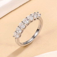 wholesale S925 sterling silver plated with 18K gold cross-border new versatile fancy-shaped moissanite 7-stone row ring-Round Port 17 (US$7.75)