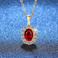 S925 Sterling Silver Moissanite Cultured Emerald Ruby Sapphire Necklace-0-0