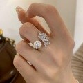wholesale S925 Sterling Silver High-End Luxury Exquisite Craftsmanship Aurora Perfect Circle Australian White Peacock Feather Full Diamond Pearl Ring High Carbon Diamond Shell Pearl Ring for Women-0-5