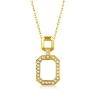 wholesale 18K Gold Geometric Square Buckle Necklace with Lab-Grown Diamonds, AU750 Platinum Real Diamond Collarbone Chain, Chic Style-18k gold necklace with cultured diamonds