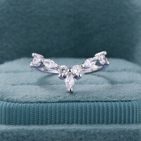 wholesale S925 silver new V-shaped marquise zircon geometric minimalist personality ring for fashionable commuting-White>No. 9