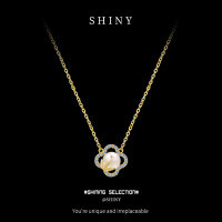 S925 Silver Four-Leaf Clover Cat's Eye Stone Necklace-S925 Sterling Silver with Gold Finish and Cat's Eye Stone  925 Silver