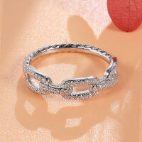 wholesale S925 Sterling Silver Women's Minimalist Ring with Unique Design, High-End Luxury Feel, Rope Pattern Interlocking Band Featuring Moissanite Stone-K White US Size 9