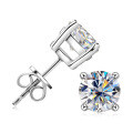 925 Sterling Silver Square Double Prong Single Stone D Color Moissanite Earrings-0-50