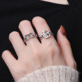wholesale S925 Sterling Silver European and American Minimalist Letter Hollow-Out Interlocking Hip-Hop Style Personalized Street Open Ring for Women-0-3