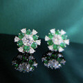 wholesale S925 Sterling Silver Green Zircon 1 Carat Floral Bud Stud Earrings, Fashionable Minimalist Daily Wear Women's Earrings-0-2