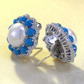 wholesale [925 Solid Silver Blue Turquoise Inlaid 12mm Pearl Ear Studs Fashion Elegant Ear Clips for Women, Zhuo Zhifan New]-0-2