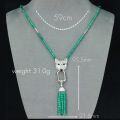wholesale Metal: 925 Silver Gold Plated Pendant Chain with High-Carbon Diamonds, Wild Wolf Design, Muzo Green Natural Chalcedony Tassel Women's Necklace-0-1