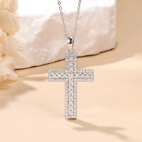 wholesale S925 Sterling Silver Plated with 18K, Cross Pendant Moissanite Full Diamond Necklace, Simple and Versatile Choker-Platinum