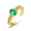 wholesale 925 Silver Gold-Plated Japanese Retro Geometric Green Agate Women's Ring, Mori Girl Light Luxury Wish Feather Open Adjustable Ring-0-4