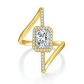 wholesale Silver-plated asymmetrical fashion women's ring with 6*8mm radiant cut 2-carat moissanite, ins hot sale-0-0