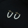 wholesale 9K Gold Wholesale Pure 9K Gold Ear Studs with a String of Freshwater Pearls, Back Hook Style, Elegant and Gentle French-inspired Earrings for Women-0-3