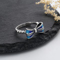 wholesale S925 Sterling Silver Sweet Blue Resin Bow Ring Ins Princess Style Fresh and Versatile Ring-0-3