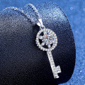 S925 Sterling Silver 1-Carat D Color Moissanite Floral Key Pendant Necklace-0-0