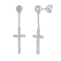 wholesale 925 Silver Amazon Best Seller 30mm Bubble Cross D Color VVS Moissanite Stud Earrings Unisex-Platinum 925 silver