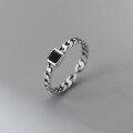 wholesale S925 silver open ring women's Thai silver geometric black square vintage Korean style jewelry J9778-0-0