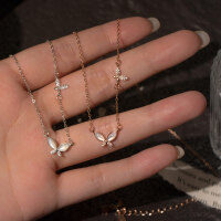 wholesale 925 Sterling Silver Shell Double Butterfly Necklace, Small and Exquisite Design, High-End Feel, Sweet and Ethereal Collarbone Chain D8375-S925 silver necklace silver 925 silver