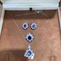 Sterling Silver Vintage Lab-Grown Sapphire Earring Pendant Ring Set-0-3
