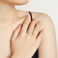 S925 Silver Double Row Bull Head Ring with Moissanite for Women-0-2