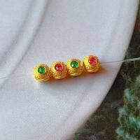 wholesale S925 silver gold-plated antique-style silver corundum loose beads for DIY bracelets, necklaces, and handmade original jewelry accessories with large holes-One green one (about 5 mm)