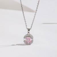 wholesale S925 Sterling Silver Ice-Cut High Carbon Diamond Necklace Women's Choker Chain European and American Fashion Luxury Pendant Cross-Border New Accessory-Pink Diamond Necklace 925 Silver