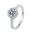 S925 Sterling Silver D Color Moissanite 1 Carat Full Diamond Ring, Adjustable Plated White Gold-0-3