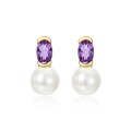 wholesale S925 Sterling Silver Japanese and Korean New Style Natural Freshwater Pearl Amethyst Earrings for Women, Customizable Wholesale from Manufacturer-0-5