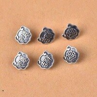 wholesale 925 Sterling Silver Vintage Auspicious Ruyi and Fu Character Button Handmade Braided DIY Bracelet with Antique Matte End Clasp-A character for "Fu"