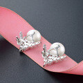 wholesale S925 Sterling Silver Korean Minimalist Creative Zircon Pearl Earrings with Diamond Accents for Women, Small Fresh Style Jewelry-0-3