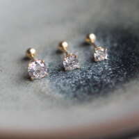 wholesale 14k Solid Gold Single Stud Ear Bone Piercing with Sparkling Zirconia Mini Four-Prong Six-Prong Screw Ear Stud-3.5mm one price