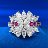 wholesale S925 Silver Jewelry Rainbow Bridge Cluster Diamond Ring for Women, Luxurious High-Carbon Diamond, Stylish and Trendy Internet-Famous Ring Wholesale-R752 White Diamond>No. 5