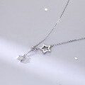 wholesale Sterling Silver S925 Star and Moon Necklace for Women, Minimalist Luxury Small Brand Design Star Moon Pendant Collarbone Chain New Collection-0-2